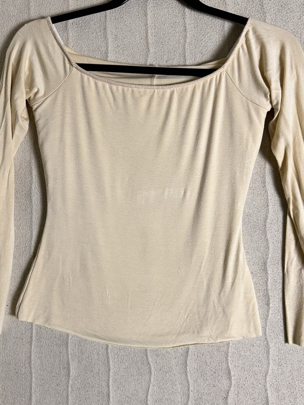 Naked Wardrobe Off Shoulder Fitted Long Sleeve Nude Soft Comfy Casual Y2k Top M